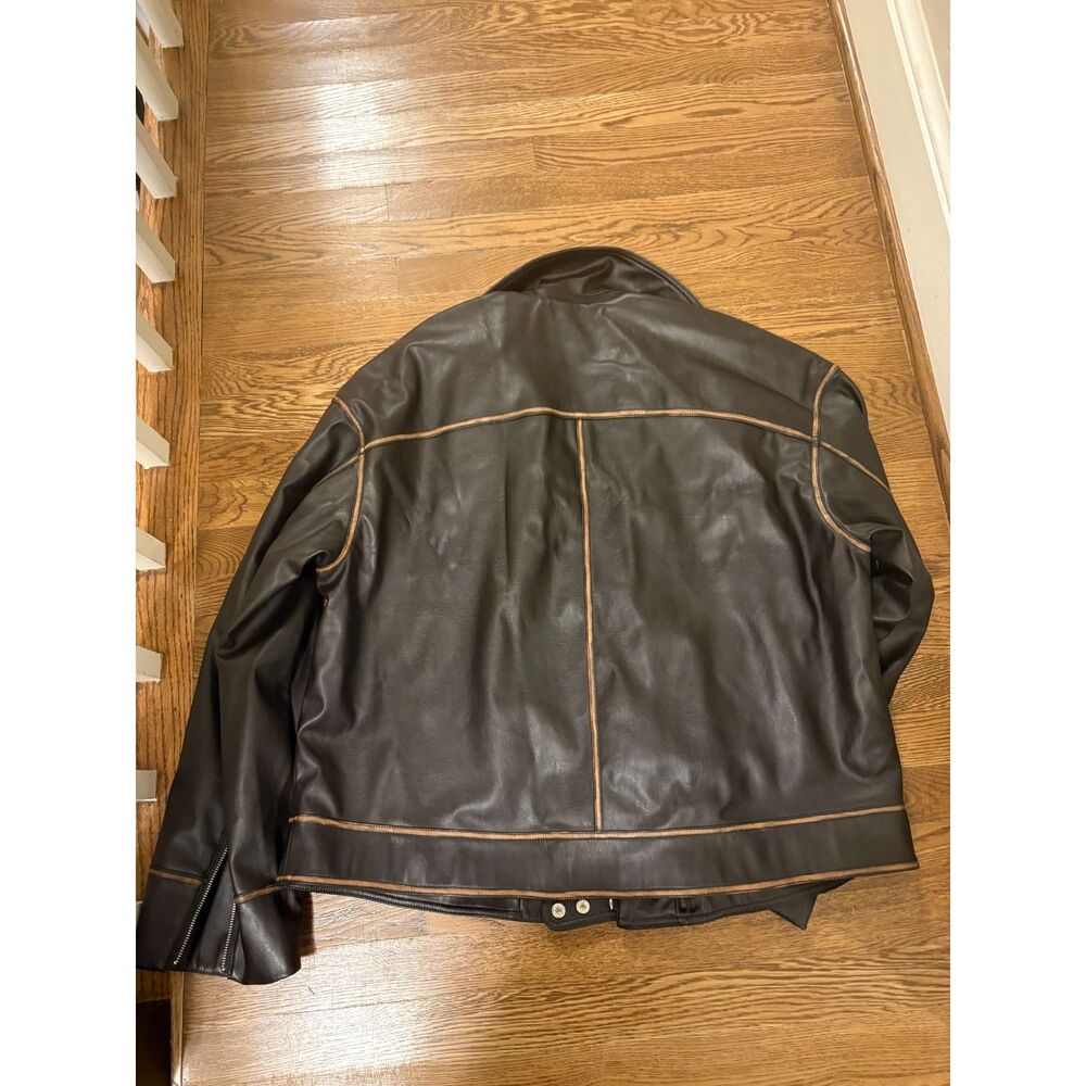 Lovers and Friends Brinley Faux Leather Jacket Brown Distressed Large Revolve - Picture 6 of 7